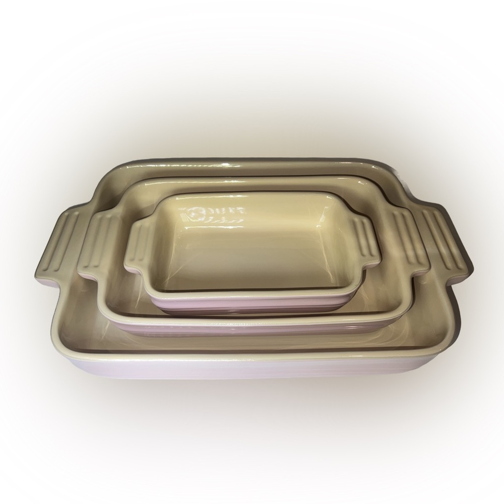 Le Creuset Chiffon Pink Stoneware Casserole Dish Set of 3